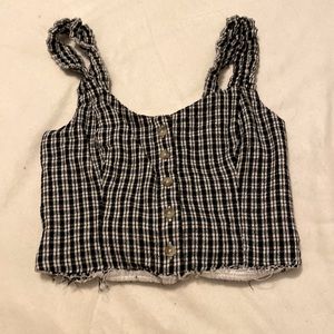 black gray and white checkered crop top